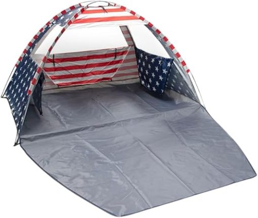 American Flag Beach Tent UV Protection for 3-4 People Easy Setup