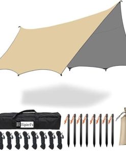 Large 16×16 ft Waterproof Camping Tarp Hammock Rain Fly Awning Khaki