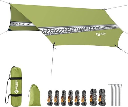 VILLEY Waterproof Camping Tarp Rain Fly for Hammock Tent Green