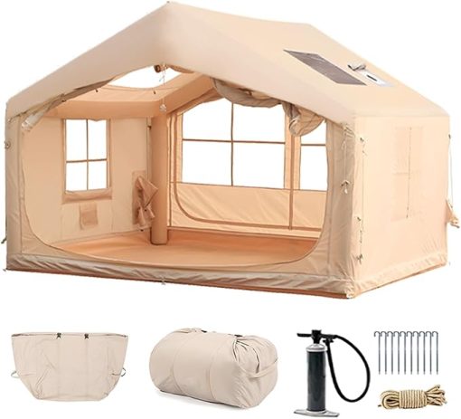 Inflatable Camping Tent for 6-8 People with Quick Setup and Stove Jack
