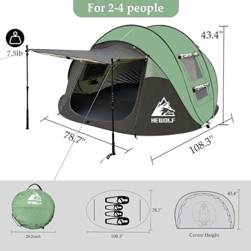Instant Pop Up Camping Tent for 2 or 4 People, Easy Setup Family Tent - Image 2