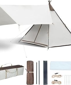 Spacious Waterproof 3-4 Person Camping Awning Teepee Tent for Family