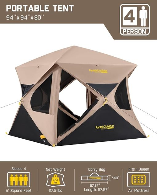 Fanttik Alpha C4 Ultra 4 Person Pop Up Camping Tent with Rainfly - Image 2