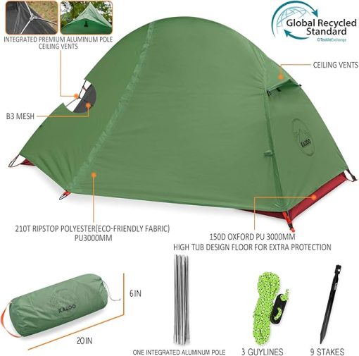 KAZOO Ultralight Waterproof Backpacking Tent for 1-2 Campers - Image 2