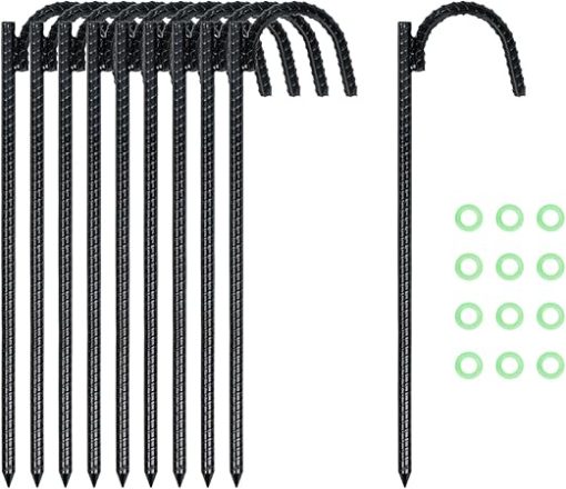 12 Inch J Hook Ground Stakes 10 Pack for Trampoline and Fences