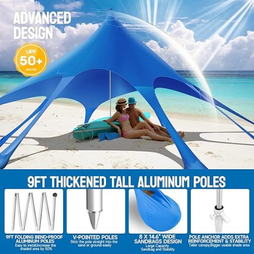 Portable 10x10ft Beach Tent Canopy Sun Shelter with UPF50+ Protection - Image 2