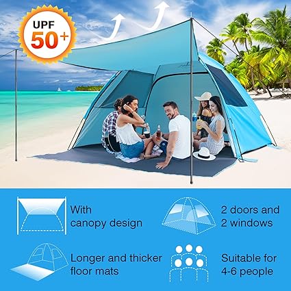 DLUCKY Beach Tent for 6 People, UPF 50 Portable Sun Shade Shelter 2 DLUCKY Beach Tent for 6 People, UPF 50 Portable Sun Shade Shelter - Image 2