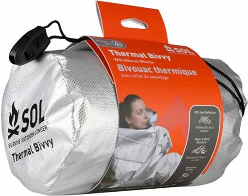 SOL Thermal Bivvy with Rescue Whistle Reflects 80 Percent Body Heat