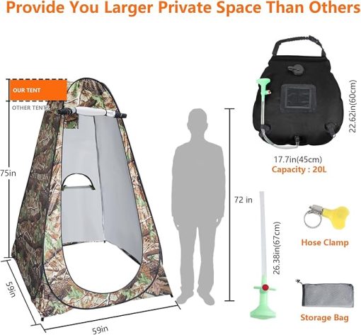 Camping Shower Tent Privacy Shelter with Solar Bag for Outdoors - Image 2