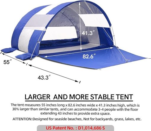 Large Portable Beach Tent for 2-4 People Easy Setup UV Protection - Image 2