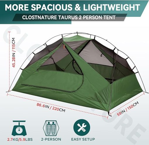 Clostnature Taurus 2 Person Lightweight Backpacking Tent for Camping - Image 2