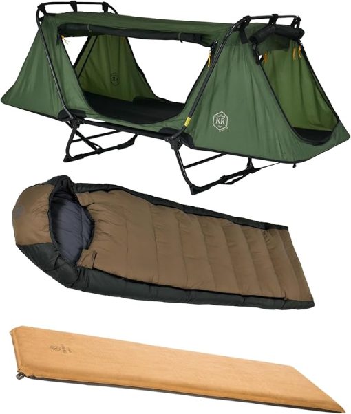 Kamp-Rite 1 Person Tent Cot with Sleeping Bag and Pad Bundle Olive