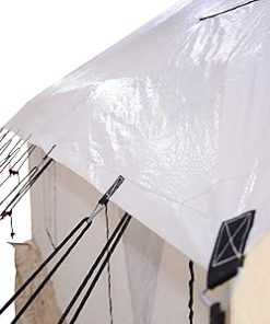 Flysheet for Alpha Wall Tent, Guy Ropes, D-Ring, Metal Runner & Stakes Included for Hunting, Family Camping & Outdoor Activities (14’x16′, PE) 2