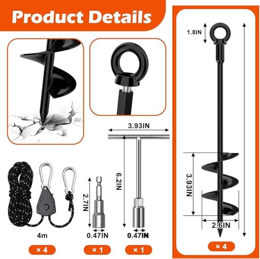 Heavy Duty Shed Anchor Kit with 4 Screw in Tent Stakes and Straps - Image 2
