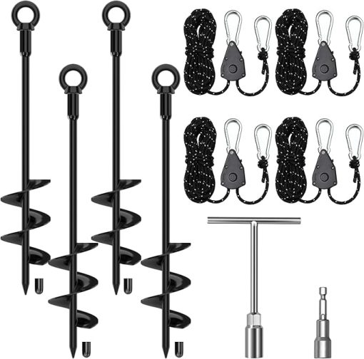 Heavy Duty Shed Anchor Kit with 4 Screw in Tent Stakes and Straps