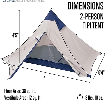 2-Person Lightweight Backpacking Tent ALPS Mountaineering Trail Tipi 2 2-Person Lightweight Backpacking Tent ALPS Mountaineering Trail Tipi - Image 2