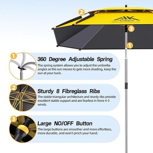 Outdoor Beach Umbrella with 360-Degree Swivel for Sun Protection - Image 2