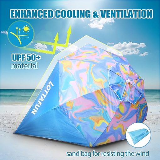 10-Foot Beach Umbrella Shelter UPF 50+ for Sun and Rain Protection - Image 2