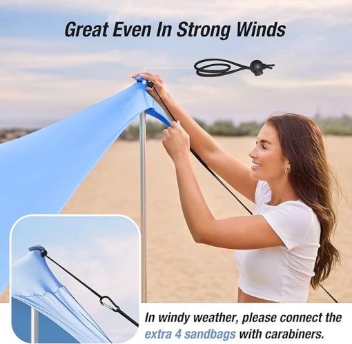 Windproof Beach Tent with 8 Sandbags Large Family Sun Shade UPF50+ - Image 2