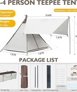 Spacious Waterproof 3-4 Person Camping Awning Teepee Tent for Family 2