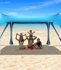 UPF50 Beach Tent Sun Shade Canopy with Sand Bags for Camping Trips