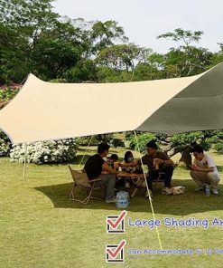 Large 16×16 ft Waterproof Camping Tarp Hammock Rain Fly Awning Khaki 2