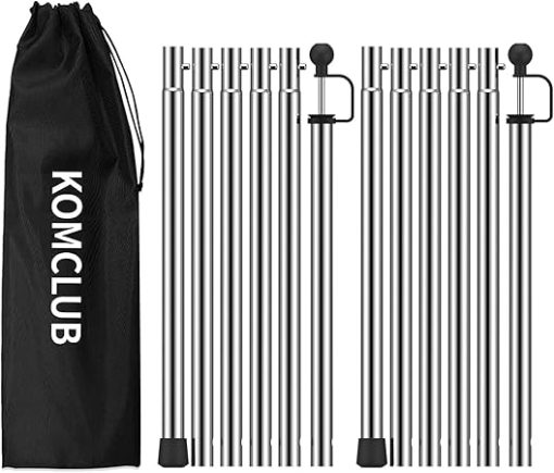 KOMCLUB Adjustable Stainless Steel Tent Poles Set of 2 for Camping