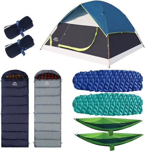 Camping Set with Tent Sleeping Bags Hammocks and Blankets for Family