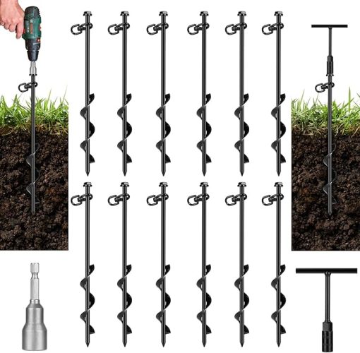 Heavy Duty Ground Anchor 12 Pack with T Handle and Metal Stakes