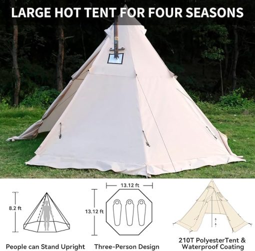 4 Season Hot Tent with Stove Jack for 3-4 Person Camping - Image 2