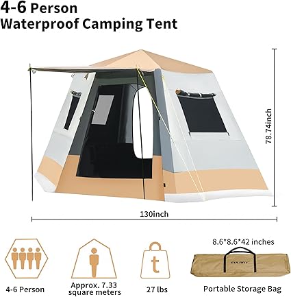 Spacious Waterproof Family Tent for 3-6 Persons Camping & Hiking 2 Spacious Waterproof Family Tent for 3-6 Persons Camping & Hiking - Image 2