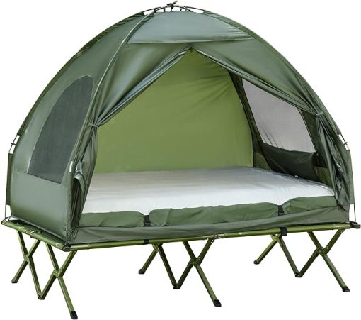 Outsunny 4-in-1 Elevated Camping Cot with Tent and Air Mattress