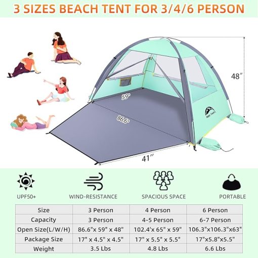 Portable Beach Tent with UPF 50+ Protection for Families and Babies - Image 2