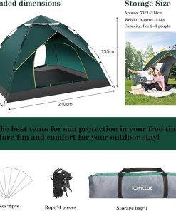 KOMCLUB Waterproof Camping Tent for 1 to 3 People Easy Setup 2