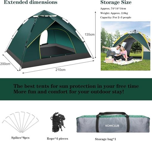 KOMCLUB Waterproof Camping Tent for 1 to 3 People Easy Setup - Image 2