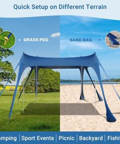 Beach Tent UPF50+ Sun Shelter with 8 Sandbags for Outdoor Use 2