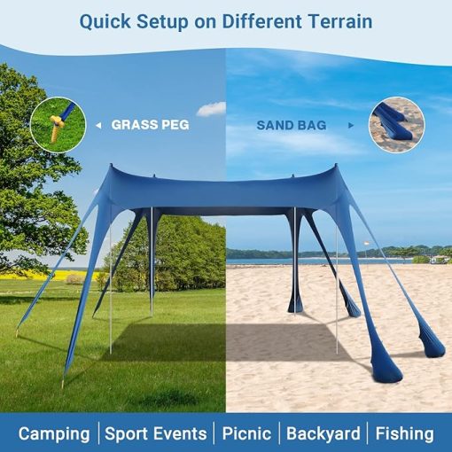 Beach Tent UPF50+ Sun Shelter with 8 Sandbags for Outdoor Use - Image 2