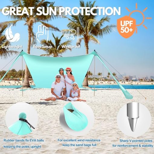 Beach Tent Sun Shelter UPF50+ 10x10 FT Windproof Canopy Shade - Image 2