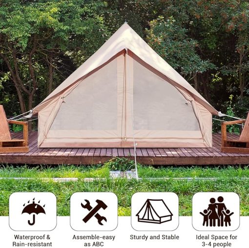 Canvas Cabin Bell Tent for 3-4 Person, Waterproof Glamping Yurt Tent Breathable All Seasons Outdoor Camping Tent, 6.69*8.2*4.92' - Image 2