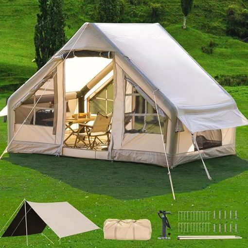 Inflatable Camping Tent with Large Tarps for 2 to 8 Person Glamping