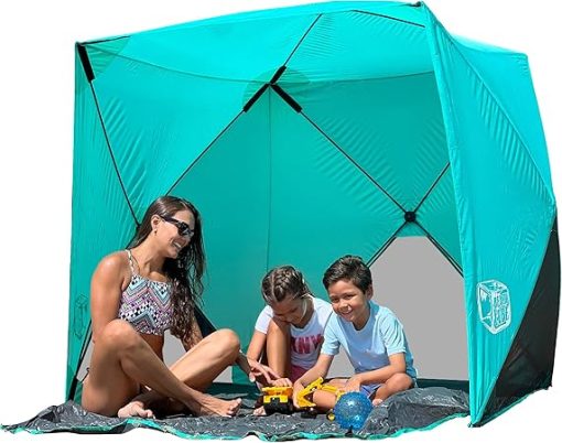 Portable Beach Tent UPF50 UV Protection for 4 Person Camping Aquamarine