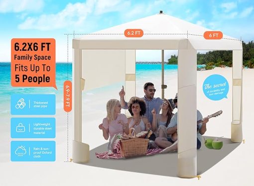 Beach Cabana Canopy 6.2"x6" Fast Setup UV Protection Half Wall - Image 2