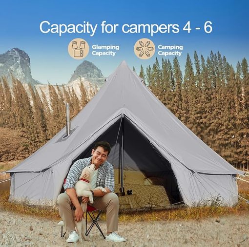 Waterproof Cotton Canvas Bell Tent for 4 to 8 Person Camping - Image 2