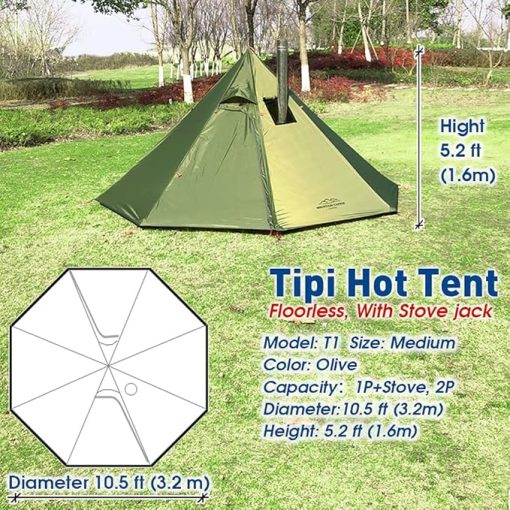 Lightweight 3 Person Tipi Tent with Fire Retardant Flue Pipes - Image 2