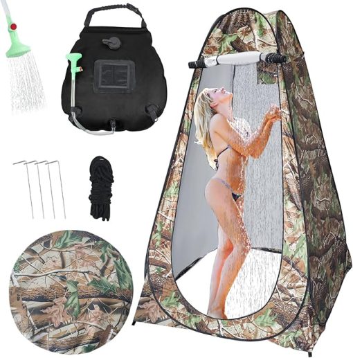 Camping Shower Tent Privacy Shelter with Solar Bag for Outdoors
