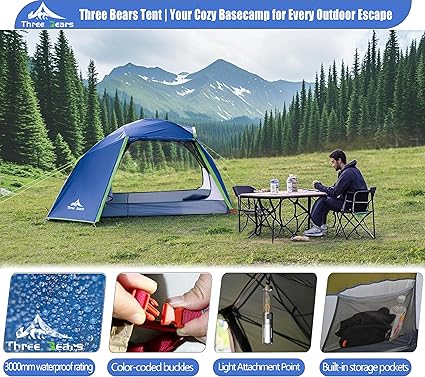 ThreeBears Waterproof 2-Person Camping Tent Lightweight Easy Setup 2 ThreeBears Waterproof 2-Person Camping Tent Lightweight Easy Setup - Image 2