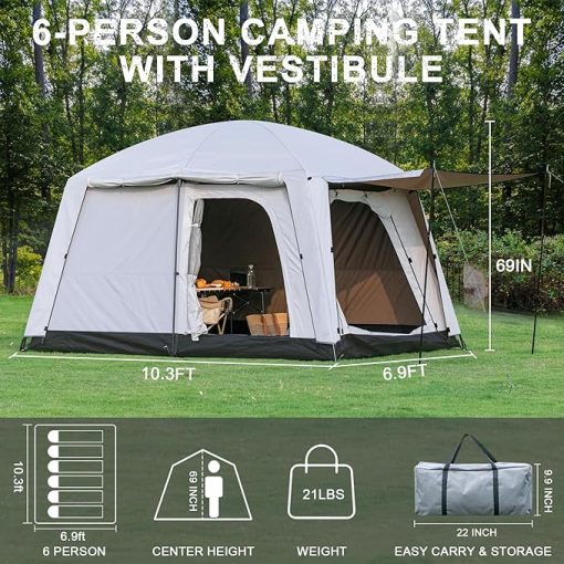 Large Family Camping Tent 4-6 Person Waterproof with Porch and Rainfly - Image 2