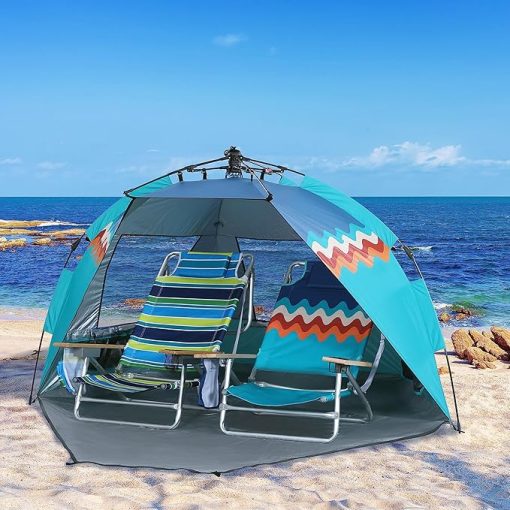 LET'S CAMP Pop Up Beach Tent for 2 Person,Easy Setup Sun Shelter,UV Protection with Extended Zippered Porch(Blue) - Image 2